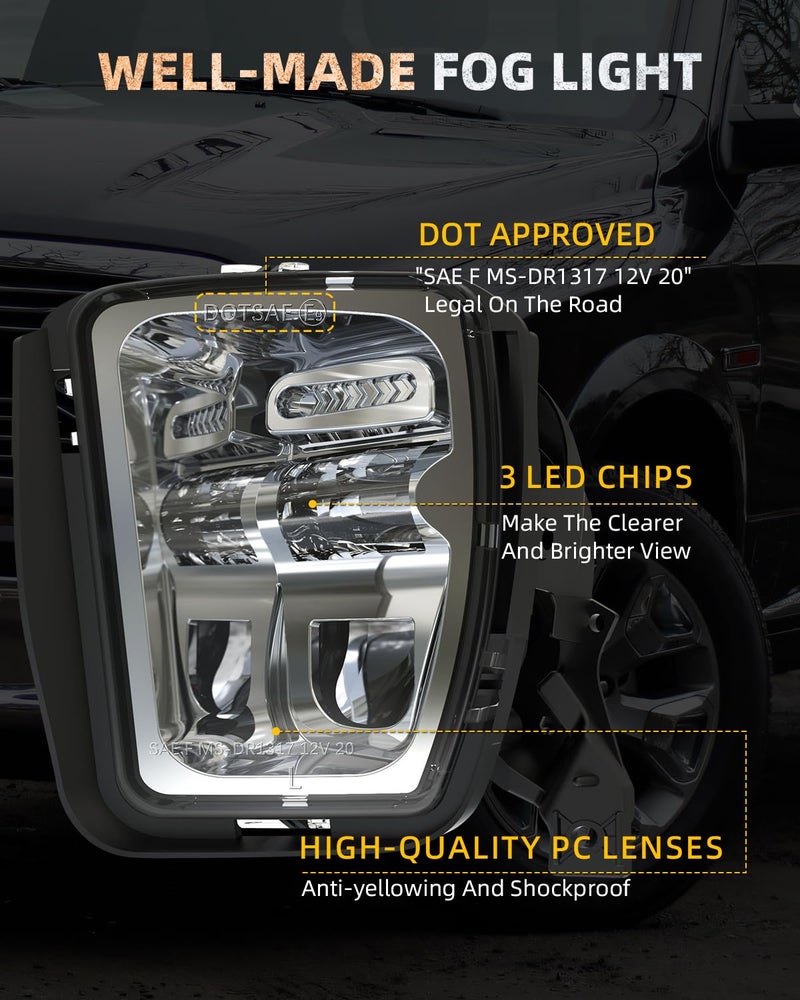 BICYACO LED Fog Lights Assembly with Mounting Brackets Compatible with 2013-2018 Dodge Ram 1500, 2019 Ram 1500 Classic Pickup, Front Bumper Driving Lamps, DOT Certified, Chrome (1 Pair) - Image 2